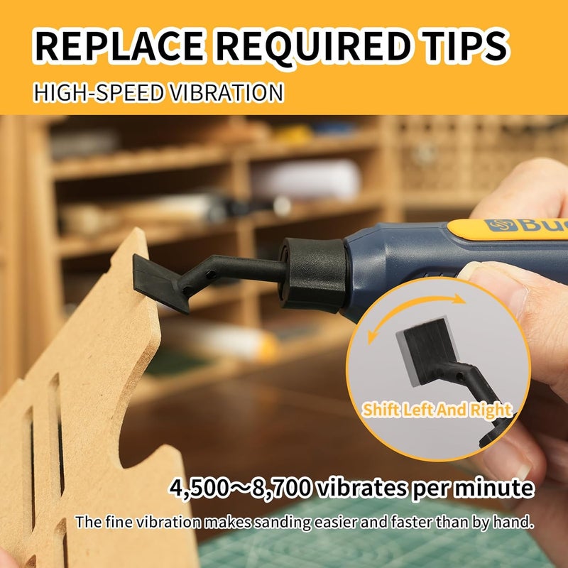 Bucasso Cordless Pen Sander, 5-Speed and USB Charging with LED Light, Multi-Purpose Power Tool, Mini Power Sander for Sanding, Polishing, Finishing, DIY Crafts - Image 2